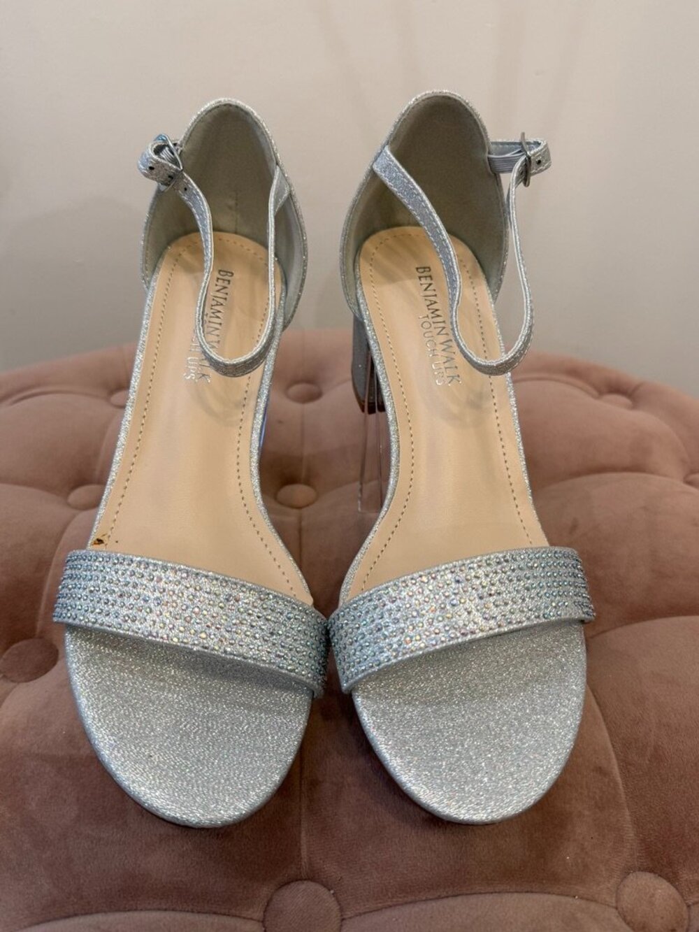Touch Ups by Benjamin Walk Astra Rhinestone Block Heel Silver Size 7.5